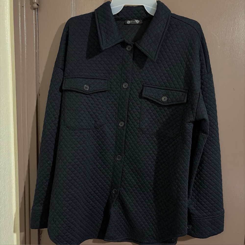 Pretty Garden Black Quilted Shacket Jaket Button w Pockets L Display Model NWOT